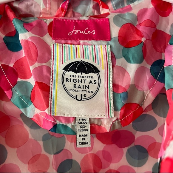 Joules girls 7-8 long cinch waist hooded rain jacket coat polka dot colourful - Picture 5 of 11